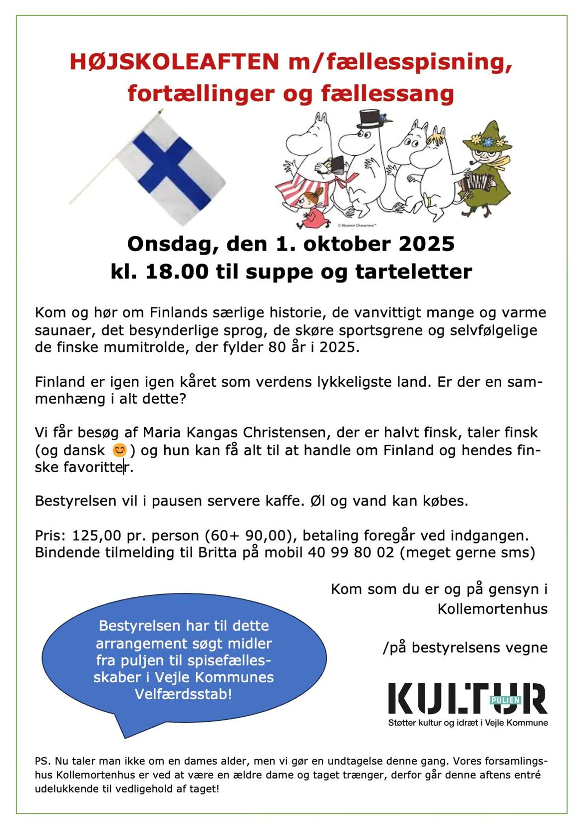 Højskoleaften i Kollemortenhus. Vær med :)